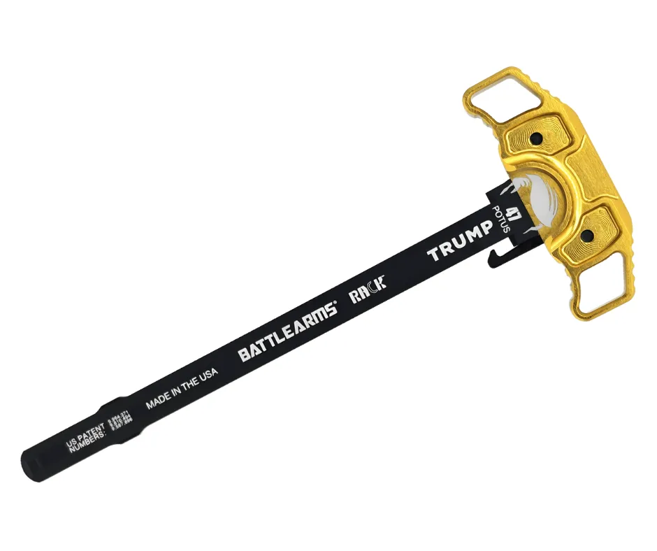 [BAD-RACK-15-D-GOLD-TRUMP] RACK MONOLITHIC AMBIDEXTORUS CHARGING HANDLE FOR AR15/M4/M16 - SIZE D - ANODIZED GOLD - TRUMP ENGRAVING